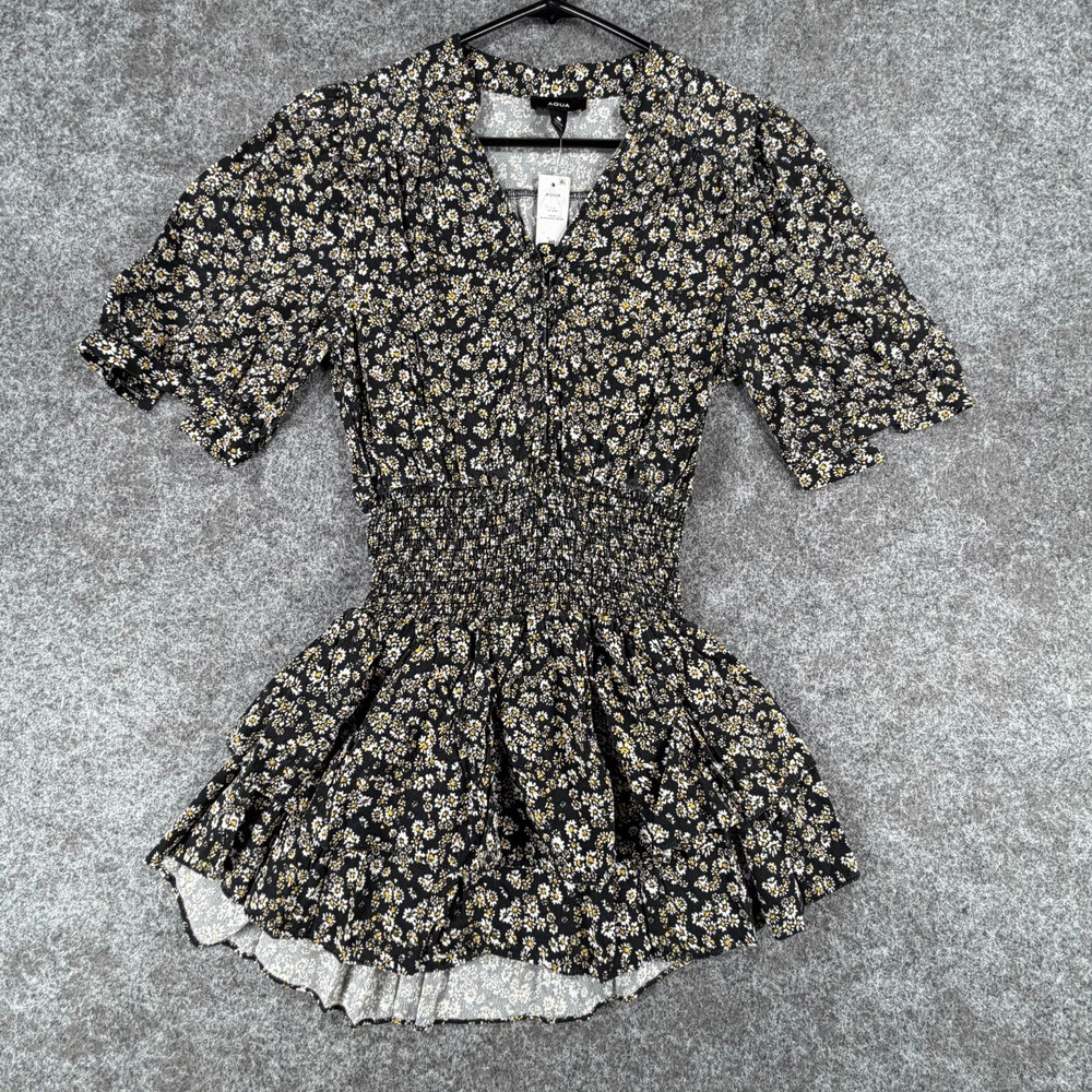Aqua Mini Dress Women S Black White Stretch Allover Daisy Print Smocked Cocktail